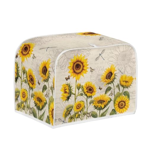 Image of 4 Slice Toaster Cover with Handle, Universal Fits, Sunflower Dragonfly Retro