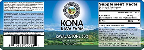 Kona Kava Farm 30% Kavalactone Extract Premium Capsules | Potent Relaxation Supplement Supports Sleep, Enhances Happiness, Joy, Energy, Stress Relief | Maximum Power Formula (60 Capsules) #TOP2