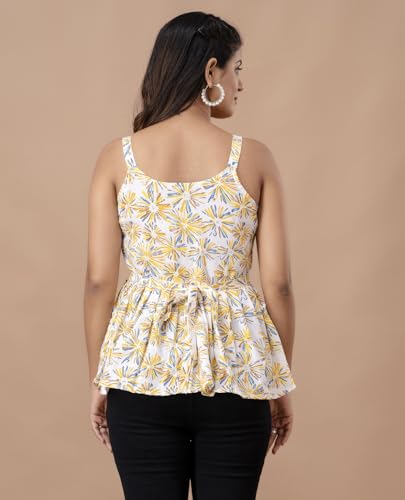 Image of feranoid Women Cotton Printed Sleeveless Strap Peplum Top