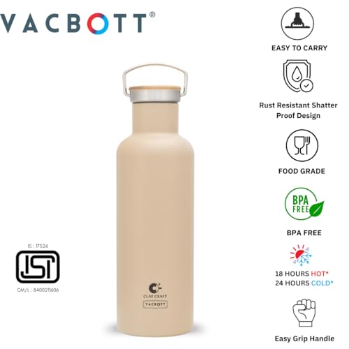 Image of Clay Craft Vacbott Melissa Clasic Double Walled|18 Hours Hot and 24 Hours Cold Water Bottle Vacuum Insulated Flask Bottle|1 Piece,700 ml Bottle|Travelling|BPA-Free|BIS Certified|1Year Limited Warranty