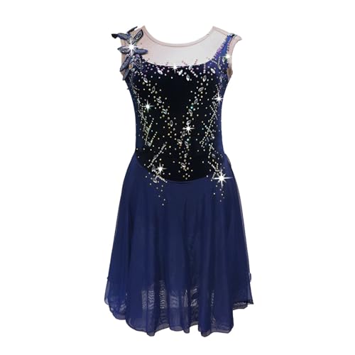 Girl's Figure Skating Dress with Rhinestone, Women's Sparkling Ice Skating Dress for Competition, Customizable(XX-Large) Blue