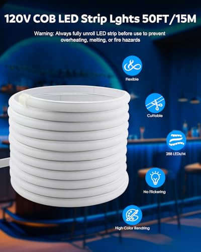 Tira LED COB Azul 50 pies 120V Impermeable IP67 miniatura 2