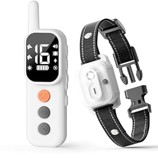 Collier de Dressage pour Chien - Portée 1000m, Êtanche IP67, 4 Modes de Dressage (Lumière, Bip, Vibration, Choc), Double Canal avec Verrouillage de Sécurité pour à Tous Les Chiens(Blanc)