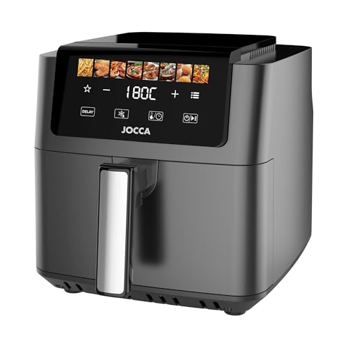 JOCCA - Freidora de Aire 6.5L 1700W con Pantalla Táctil, 8 Programas, Control de Temperatura 40-200°C, Air Fryer sin Aceite, Cavidad Metálica, Mango Desmontable, Negro