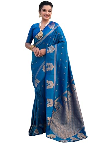 Image of SGF11 Women's Kanjivaram Pure Soft Silk Saree With Unstitched Blouse Piece