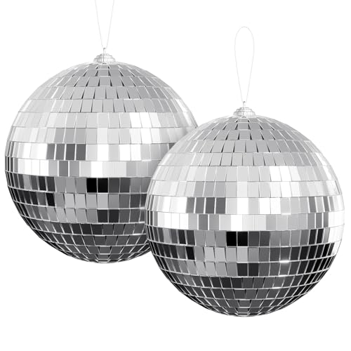 Youdepot 6-Inch Disco Ball 2-Pack – Silver Hanging Mirror Balls With String, Reflective Disco Ball Decor For Disco Party Decorations, Disco Christmas Decor, Home Diy, Weddings &Amp; Indoor/Outdoor Events