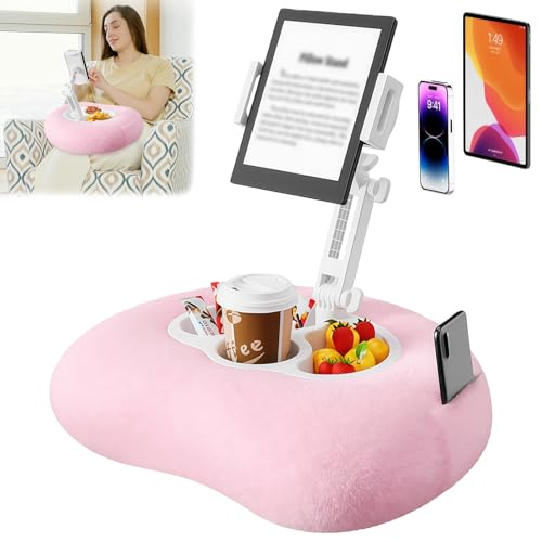TAZZOR Halterung Kissen für Kindle mit Abnehmbarer Snackschale 360° Verstellbarer Ständer für Tablets mit flexiblem 3-Achsen-Arm Handyhalter Kompatibel mit iPad Handy und alle Geräte von 4,5'-10'