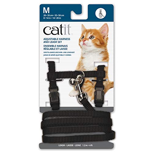 Catit Nylon Adjustable Cat Harness and Leash Set, Medium, Black, Cat Leash, Harnais Pour Chat, Cat Leash and Harness, Harnais Chat, Laisse Pour Chat