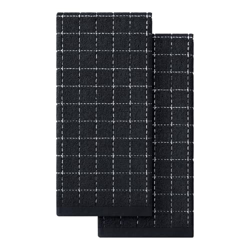Image of Homaxy 100% Cotton Terry Kitchen Towels(Black, 13 x 28 inches), Checkered Designed, Soft and Super Absorbent Dish Towels, 2 Pack