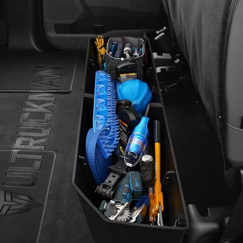 Ultruckman Rear Truck Underseat Storage Box Fit 2017-2026 Ford F-250 F-350 Super Duty and 2015-2026 Ford F-150 SuperCrew Crew Cab Heavy Duty Rear Under Back Seat Box Organizer Anti Slip
