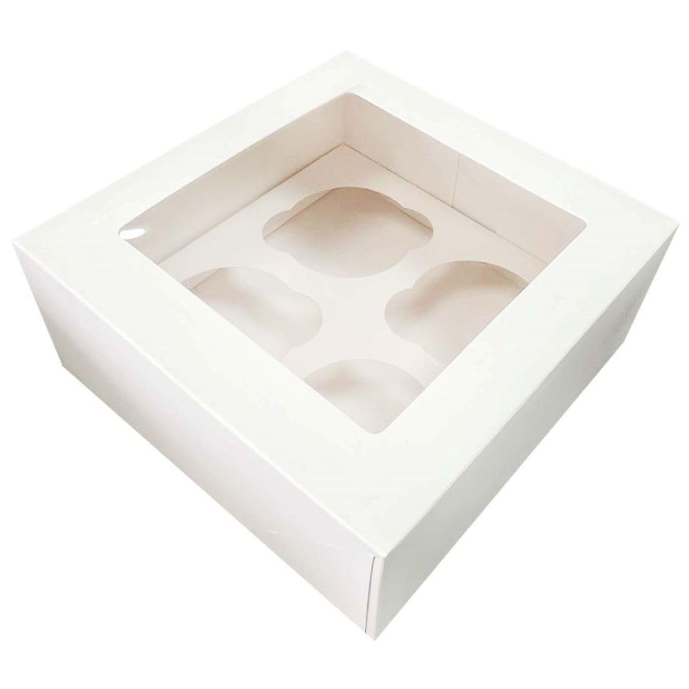 Simply Making 2 x Cupcake Boxes 4 Hole with Window and Removable Inserts, 3" Deep - Sturdy Protective Cake Box for Safely Carrying and Transporting Cupcakes and Muffins
