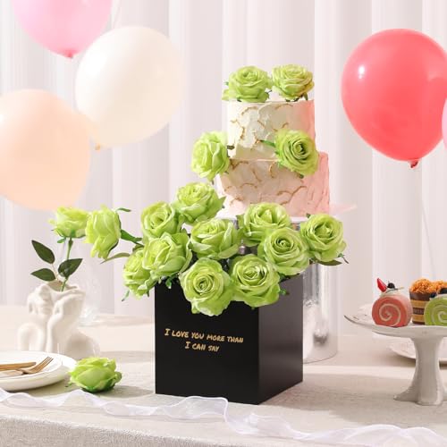 Image of Tifuly 12Pcs Green Roses Long Stem Fake Silk Artificial Flowers