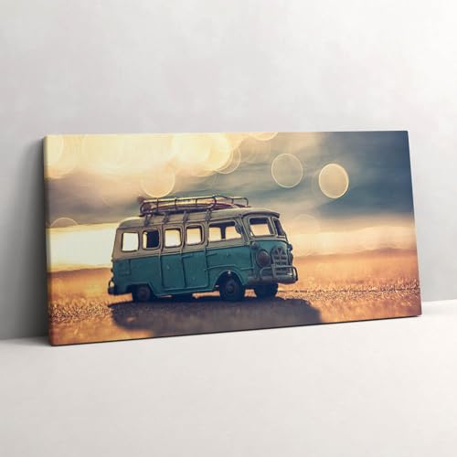 Camping-car sur la plage tableau décoration murale évocation liberté et voyage vintage