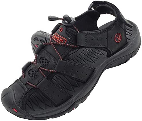 ZHShiny Summer Sports Sandals Outdoor Men's Beach Shoes Leather Casual Fisherman Shoe Korean Breathable Water Sandal Black US8.5=EU43