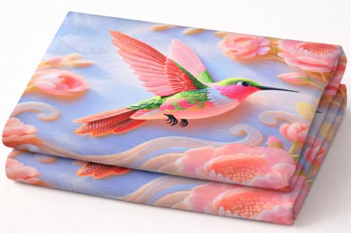 Image of RUMPS 3D Digital Printed Double Bedsheet Flat | Premium Knitted Cotton MicroFabric 90x100 Inch Bed Sheet with 2 Pillow Covers, Cute Cartoon Blue Bird (7D Digital bedheet 06)