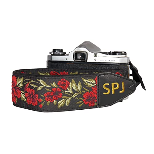 Art Tribute Custom Made, Name Or Initials Embroidered To A Beautiful Red Flowers Camera Strap - Make Your Strap Unique! Get Your Own Personalized Camera Strap #TOP1