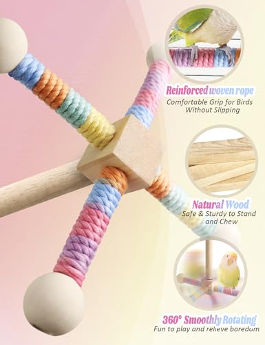 image for MRZZATA Bird Stand Perch Toy for Small & Medium Birds, 360° Rotating 