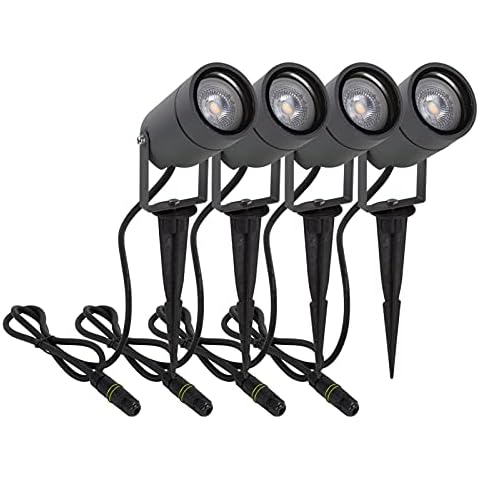 Landscape Lights Outdoor 4 Pcs, DAWALIGHT GU10 Spike Lights Outdoor for Garden Path Patio Exterior Outside Backyard Lawn Walkway, Adjustable IP65 Aluminum Spotlight with IP68 Connector, Dark Grey Cover