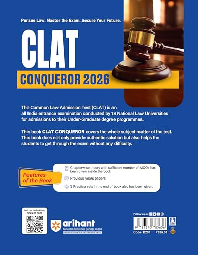 Image of Arihant CLAT Conqueror Entrance Exam 2026 | Complete Study Guide for CLAT & Other Law | 3000+ Chapterwise MCQs with Answer Key | Legal Aptitude, ... 3 Practice Sets | PYQs (2025 & 2024) Covered