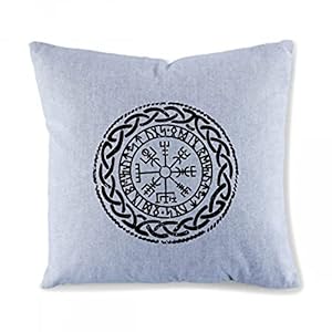 Wikinger Kompass Kissenbezug Grau Vintage Sofa Kissen Bezug ohne Füllung Vintage Jeans Grau schwarz 40 x 40 cm Odin…