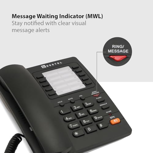 Image of Beetel H90 Corded Hotel Phone,Speaker Phone, 8 one Touch Memory, 2 Step Handset & Ringer Vol Control, Music on Hold, Inuse /Ringer LED, Desk /Wall Mountable, Redial /Pause /Mute /Privacy Guard (Black)