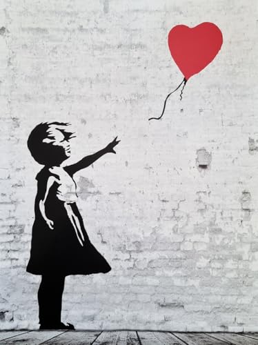 KUSTOM ART Affiche murale Banksy Fille avec ballon cœur - Impression artistique sur papier verni...