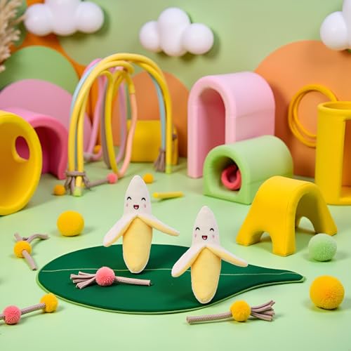 Cldaisy Quietschspielzeug für Welpen, Plüsch, Banane, Quietschspielzeug, Gelb, 2 Stück