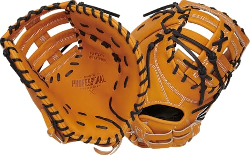Easton | Professional Collection Fastpitch First Base Mitt | Left Hand Throw | 13" - Single Post Double Bar Web | Tan/Black