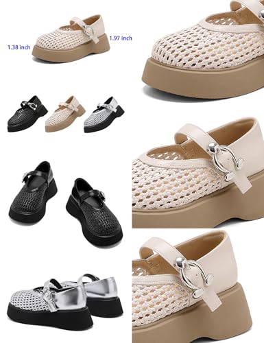 Women's Woven Platform Mary Jane Shoes,Summer Comfortable Breathable Round Toe Buckle Ankle Strap Dressy Casual Flats2