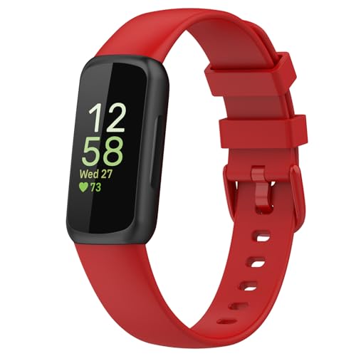 Nacorulu Compatible with Fitbit Inspire 3 Bands for Women Men, Soft Silicone Replacement Band for Fitbit Inspire 3 Smartwatch. (Small(5.5"-8.1"), Red)