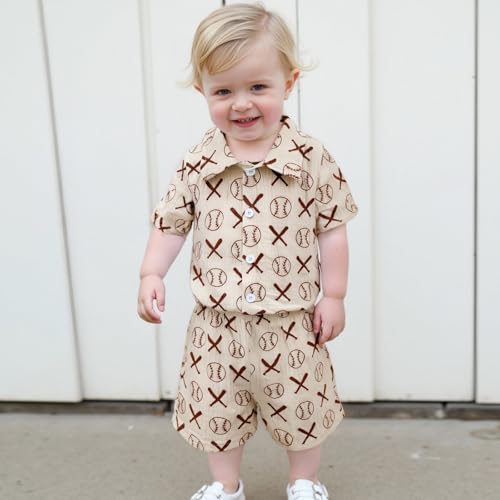 Image of Thorn Tree Toddler Boy Summer Clothes Button Down Shirt & Shorts 2Pcs Tree Printed Casual Beach Outfits