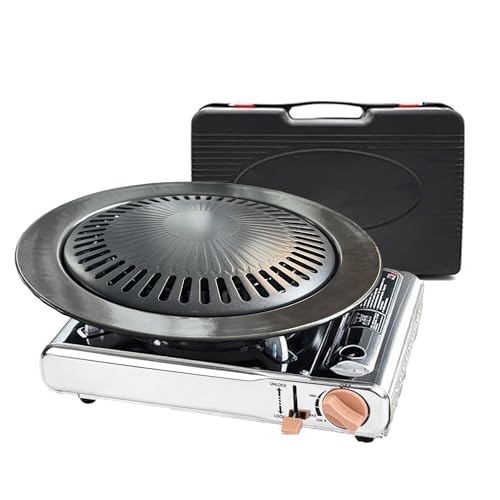 YINMANQ Detachable Grill Pan & Gas Stove Combo with Safety Auto-Eject | Portable Suitcase Design for Camping, Tailgating, Picnics, Indoor/Outdoor Cooking & Hot Pot