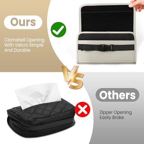 Image of WHHMK Large Car Tissue Holder Refill Easily Clamshell Opening, Grey 2PC | Tissue Box Cover Keep Car Tidy, Premium PU Leather Backseat Napkin Rectangle Organizer in Auto, Fits 100-150 Count Tissues