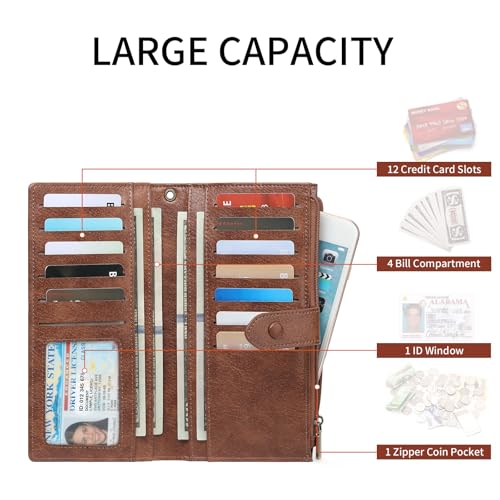 SENDEFN Slim Leather Womens Wallet RFID Blocking Credit Card Holder bifold Ladies Wristlet Purse with Zipper Pocket2