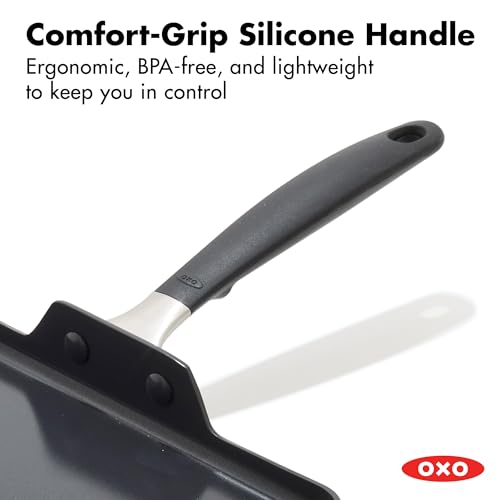 Image of OXO 11 inch Non-Stick Every Day Square Griddle, BPA-Free Comfort Grip Silicone Handle, Dishwasher & Oven Safe, PFAS-Free Ceramic Skillet, Pancake Pan, Black