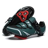 Treer Zapatillas Ciclismo Carretera Zapatillas de Ciclismo, Hombre Verano Ligeros Zapatos Bicicleta Montaña, Montaña Calzado Bicicleta con SPD Cleats 40EU-46EU (Negro-Verde,44)