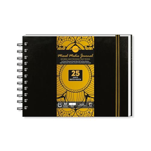 Zen Sangam Spiral HardBound Artists' Sketch Book-A5-200GSM-80Pages(40 Sheets), Acid Free Cartridge Paper Archival - Size: (14.8 cm x 21 cm) - for Pencils, Chalk, Oil Pastels, Crayons - Landscape