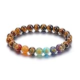 VadiForest Natural 8mm 7 Chakra Stone Crystal Bracelet Reiki Tiger Eye Healing Crystal Gemstone Bead