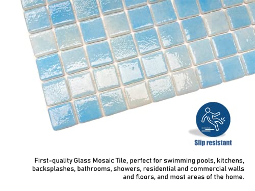 Tenedos Blue Recycled Glass Mosaic Tile Square 7/8 Inch Pattern for Kitchen Backsplash, Swimming Pool Tile, Bathroom Wall, Accent Wall (Not Peel and Stick Tile) (1 Sheet, Sky Blue)