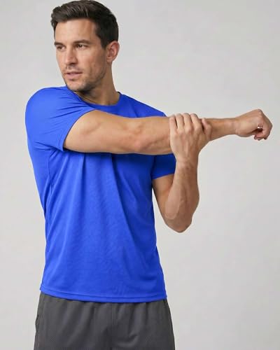 Image of Real Essentials 5 Pack: Men's Mesh Performance Quick Dry Tech Stretch Ultra-Soft Breathable Short Sleeve Crew Active T-Shirt | Available In Big & Tall, Moisture Wicking, Quick Dry, Cooling, Summer, Casual, Basketball, Tennis, Hiking, Yoga, Tops