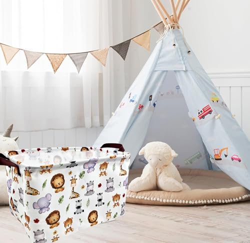Image of Rectangle Storage Basket Cute Canvas Organizer Bin for Pet /Children Toys, Books, Clothes Perfect for Rooms /Playroom (Elephant)