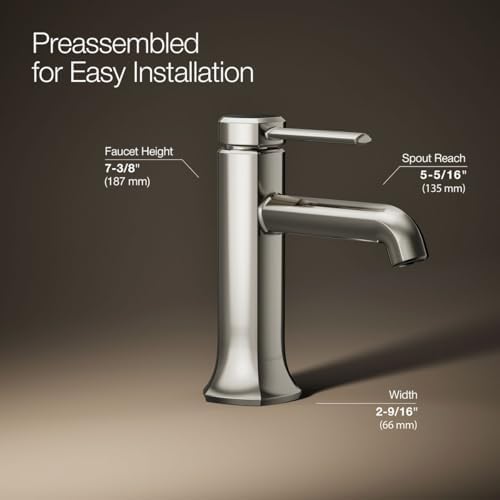 KOHLER 27000-4N-SN Occasion Single-Handle Bathroom Faucet with Pop-Up Drain Assembly, One Hole Bathroom Sink Faucet, 0.5 gpm, Vibrant Polished Nickel — 사진 4