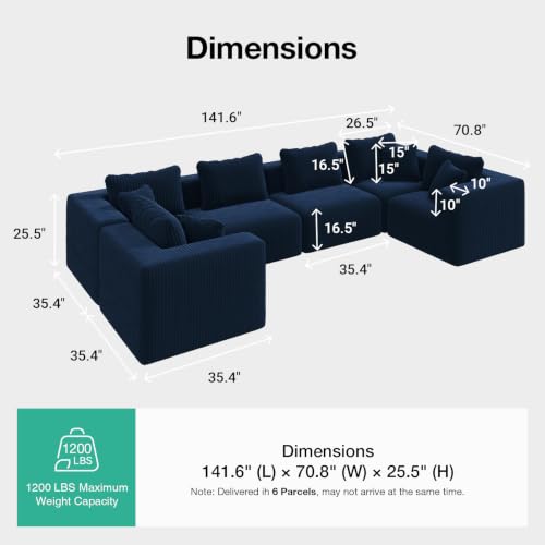 Image of Novilla 141 inch Modular Sectional Sofa, U Shape Family Size Sectional Couch, Modern Cloud Design with Smarts Coil Support, Boneless Couch for Large Living Room Apartment, No Assembly Required, Blue