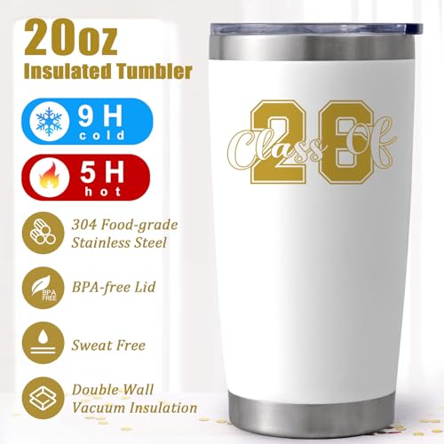 Lifecapido Graduation Gifts, Class of 2026 20oz Tumbler with Keychain, High School College Masters Degree PhD Graduation Gifts for Friends Classmates Graduates, White by Lifecapido - Used condition - Image 3