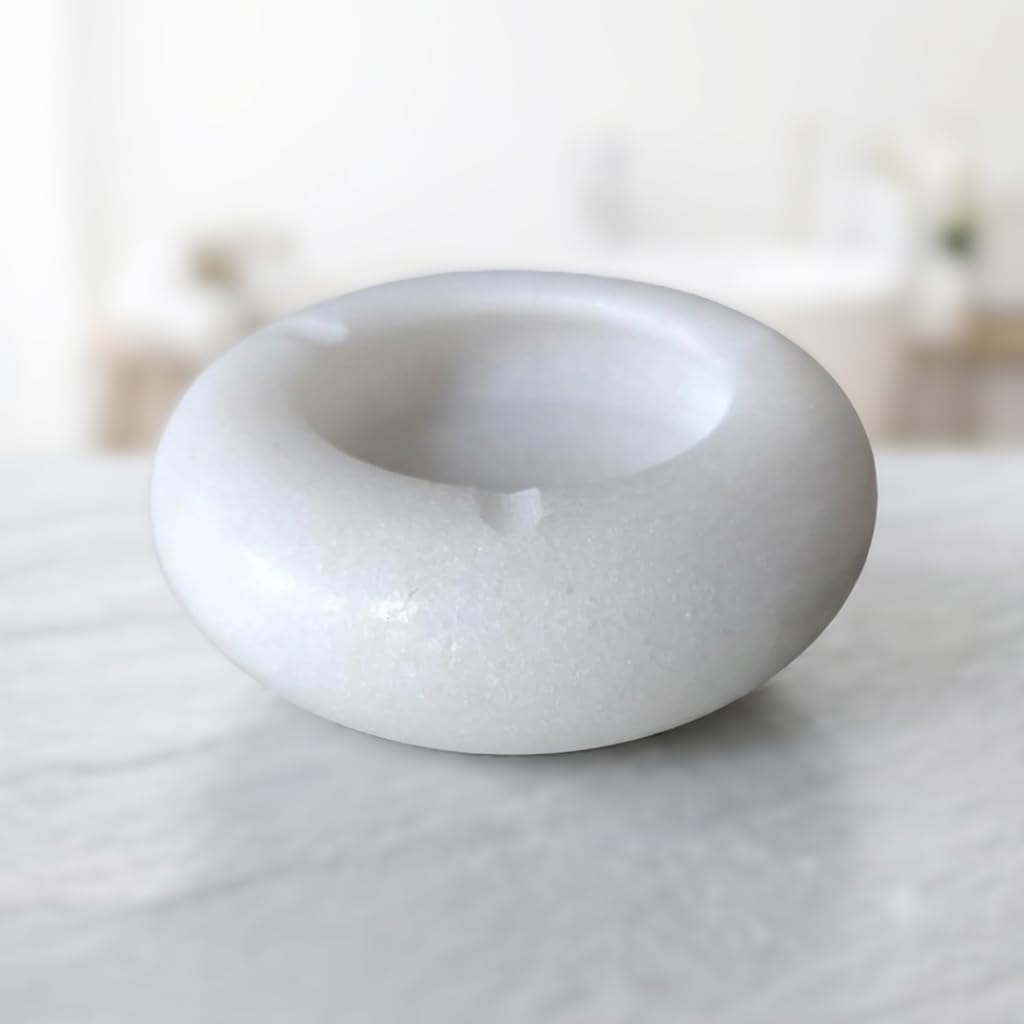 PRAJAPAT ENTERPRISEES Marble Ashtray – Handcrafted Smoking Tray for Home, Office, Table Décor – Elegant Round Stone Ash Tray 3 Inch (pack of -1)-image-1