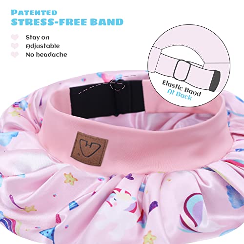 Hat Hut Cuffia Per Dormire In Seta Per Bambini, Berretto Di Seta Cuffia Raso Capelli Notte Per Capelli Ricci Fascia Larga, Regolabile, Doppio Strato, 1-8 Anni (Unicorno 2, Taglia Unica) - 4
