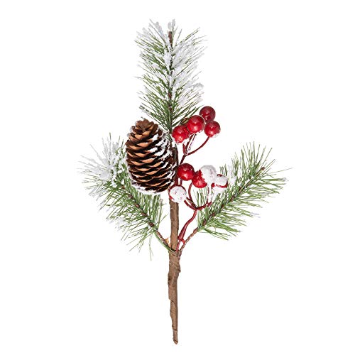 Crafare 12 Pc 12 Inch Artificial Christmas Floral Picks Assorted Holly Picks Stems Pine Branches Picks Spray With Pinecones Holly Leaves For Floral Arrangement Wreath Winter Holiday Season Décor #TOP2
