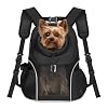 WOYYHO Pet Dog Carrier Backpack Small Dog Front Backpack Ventilated Mesh Dog Travel Back Pack with Safety Belt for Travel Hiking Cycling Outdoor Adventures Size L 10 14 lbs Black