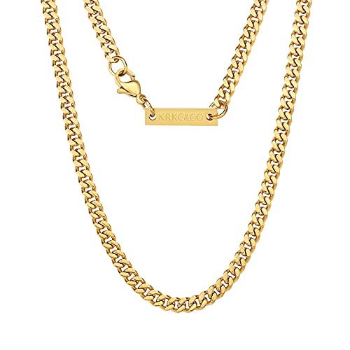 KRKC&CO 2/3/5mm Mens Cuban Link Chains, 18k Gold Miami Cuban Link Curb Chain, Hip Hop Jewelry, Durable Street-wear Hip Hop Chains for Men, 18 20 22 24 26 inches (5mm-White Gold Plated, 20)