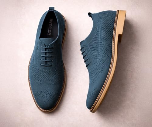 Image of Kraasa Men's Casual Sneaker Lace-Up Oxford Shoes | Breathable Knit Upper | Lightweight & Comfortable | Stylish Brown Sole | Office